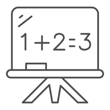 Board with math example thin line icon, school concept, blackboard sign on white Stock Illustration