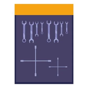 Board with mechanic tools hanging Stock Illustration