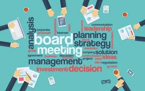 Board meeting abstract vector background with word cloud and management Stock Illustration