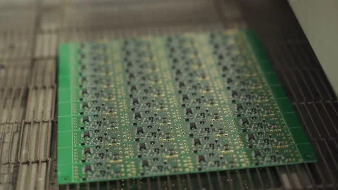 The board with microchips moves in the conveyor Stock-Footage 205473495