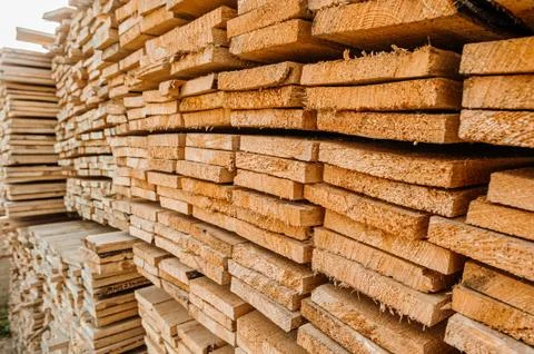 Board pine stack building materials high parallel folded dry building design Stock Photos