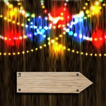 A board with a pointer. Nailed pointer. Reflection garlands of lacquered wo.. Stock Illustration