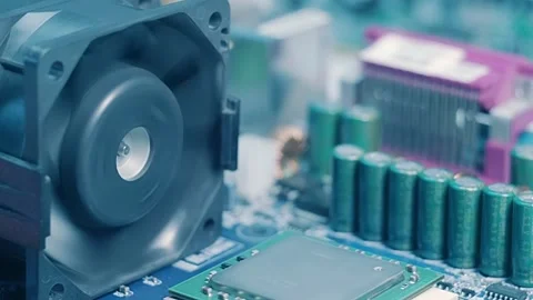 On board with processor smoke appears and is sucked in by the fan Stock Footage 313206175