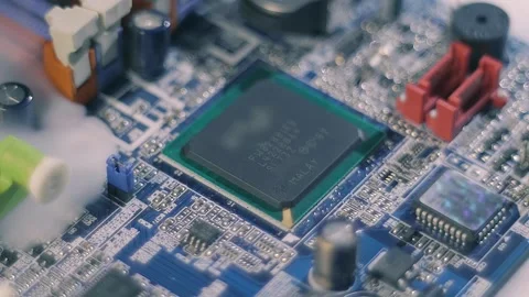On board with processor, like water, a smoke flows in and completely fills it Stock Footage 313182303