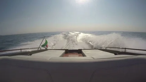 On board rear view of a boat navigating fast Stock Footage 69822425
