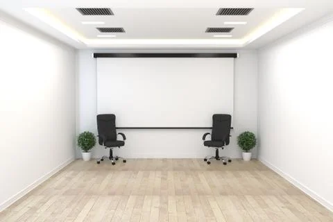 Board room - empty office concept , business interior with chairs and plants  Stock Illustration