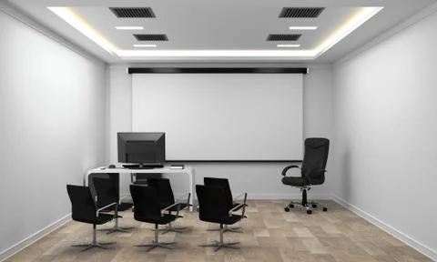 Board room - empty office concept , business interior with chairs and plants  Stock Illustration