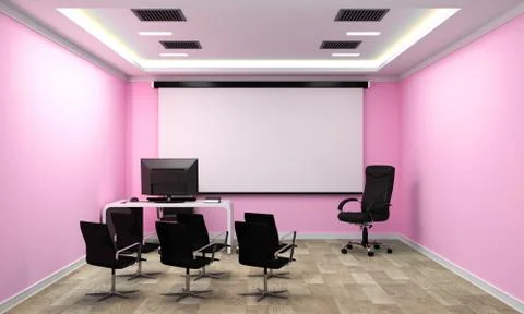 Board room - empty office concept , business interior with chairs and plants  Stock Illustration