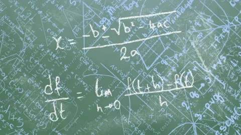Board shifting right, chalk drawing formulas, ±? switching, dust smearing Stock Footage 315535491