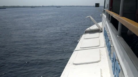 Board of the ship in motion along the river. Crossing the river. 4k Stock Footage 157072785