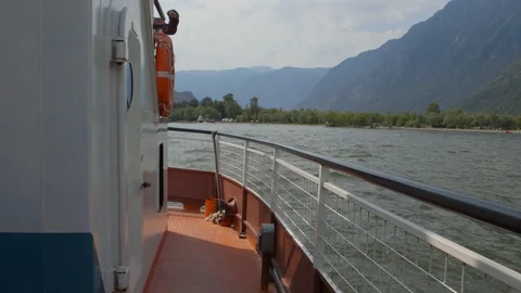 On Board a ship that sails on a lake on a Sunny day Stock Footage 125259866