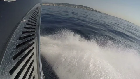 On board side view of a boat, with chrome air intake Stock Footage 69821545