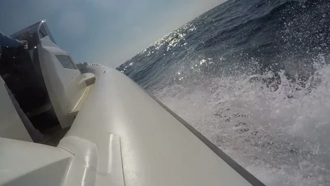 On board side view of a rib navigating fast Stock Footage 71833436