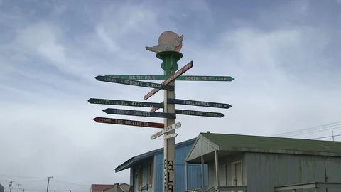 Board sign indicating different destination, Barrow, Alaska Stock Footage 104958173