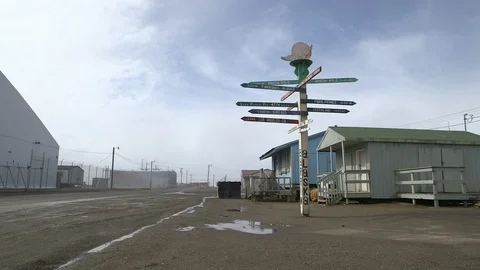 Board sign indicating different destination, Barrow, Alaska Stock Footage 104958203