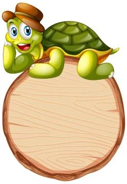 Board template with cute tortoise on white background Stock Illustration