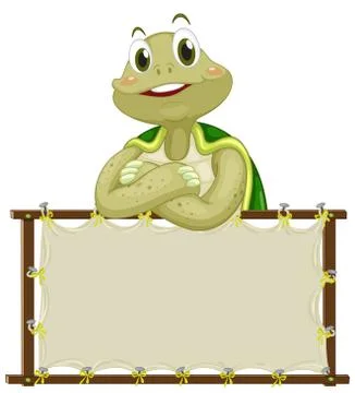 Board template with cute tortoise on white background Stock Illustration
