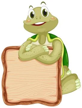 Board template with cute tortoise on white background Stock Illustration