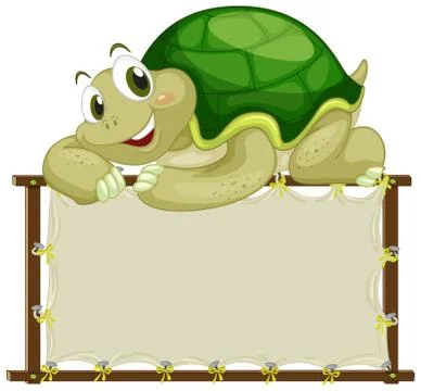 Board template with cute tortoise on white background Stock Illustration