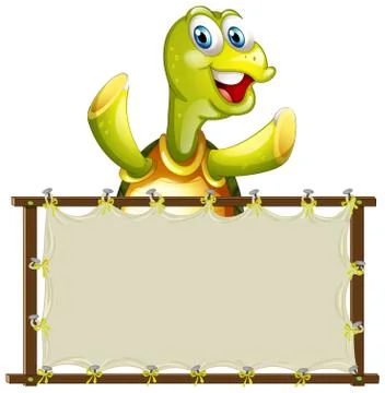Board template with cute tortoise on white background Stock Illustration