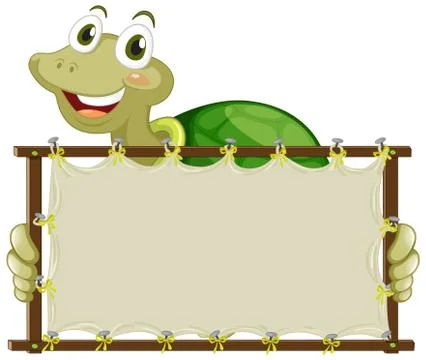 Board template with cute tortoise on white background Stock Illustration