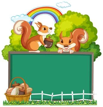 Board template with two squirrels and trees Illustrazione stock
