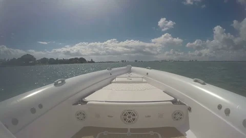 On board view of the bow of a RIB navigating extremely fast Stock Footage 74181467