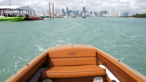 On board view of electric boat navigating in Miami. Stock Footage 89991963