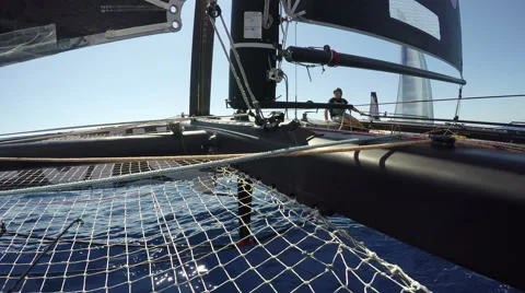 On board view of GC32 foiling catamaran racing during regatta 스톡 동영상 67570628