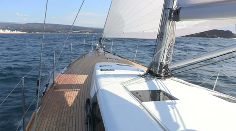 On board view of main deck of a sailing boat Stock Footage 36176576