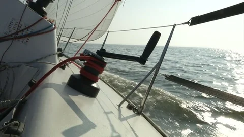 On board view of a sailing boat Stock Footage 72117314