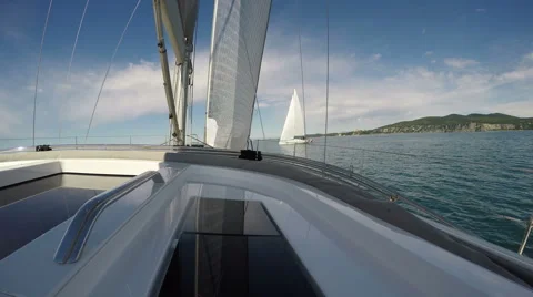 On board view of a sailing boat navigating Stock Footage 67499131