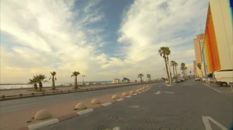 Board walk Tel Aviv Pan Left to Right Day Stock Footage 25136105