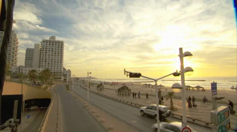 Board walk Tel Aviv Pan Left to Right Day2 Stock Footage 25136124