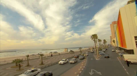 Board walk Tel Aviv Pan Right to Left Day4 Stock Footage 25136579