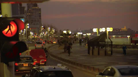 Board walk with traffic Tel Aviv Night Stock Footage 25136099