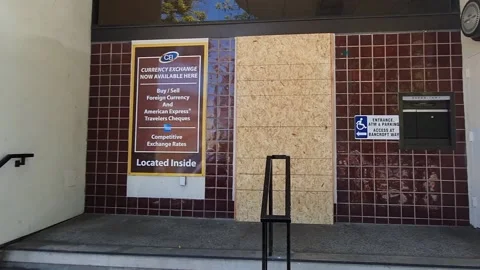 Boarded up bank Stock Footage 148128046