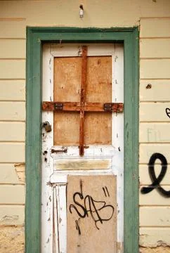 Boarded up door Stock Photos