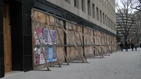 Boarded Up Washington DC Buildings During Stop the Steal Trump Rally Stock Footage 147305083
