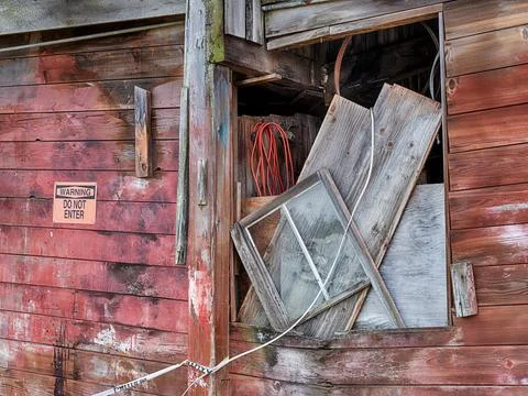Boarded Up Window At Boatyard Stock Photos