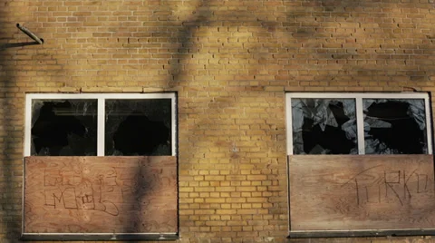 Boarded windows in abandoned building in denmark Stock Footage 37226563