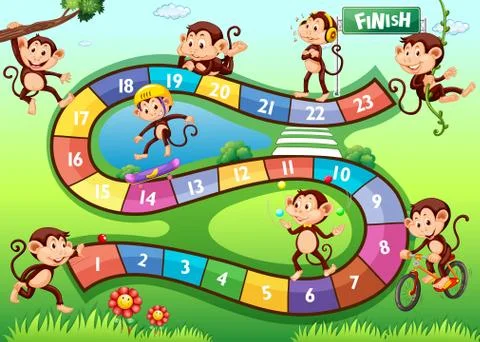Boardgame with monkeys in different actions 스톡 일러스트