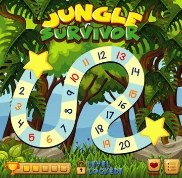 Boardgame template with green forest background Stock Illustration
