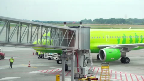 Boarding bridge to the plane Stock Footage 138083382