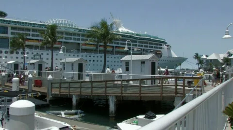 Boarding cruise ship at Key West marina Stock Footage