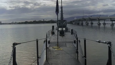 Boarding An Empty USS Bowfin Submarine, Pearl Harbor National Memorial, Hawaii Stock Footage 154497993