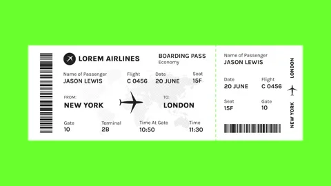 Boarding Pass Flight Ticket Paper Turn Effect 4K animation Stock Footage 314703062