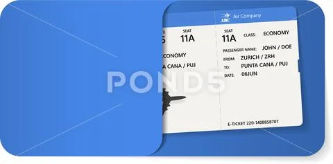 Boarding pass inside of blue envelope. Stock Illustration