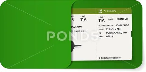 Boarding pass inside of green envelope. Stock Illustration