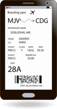 Boarding pass on smartphone screen. Travel concept Stock Illustration